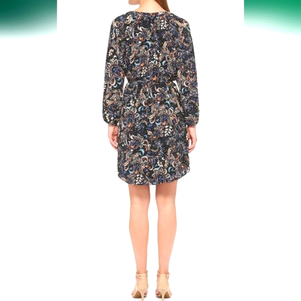 NWOT Vince‎ Camuto Paisley Print Shift Dress Longsleeve Tie Waist Pullover 4 - Picture 2 of 16